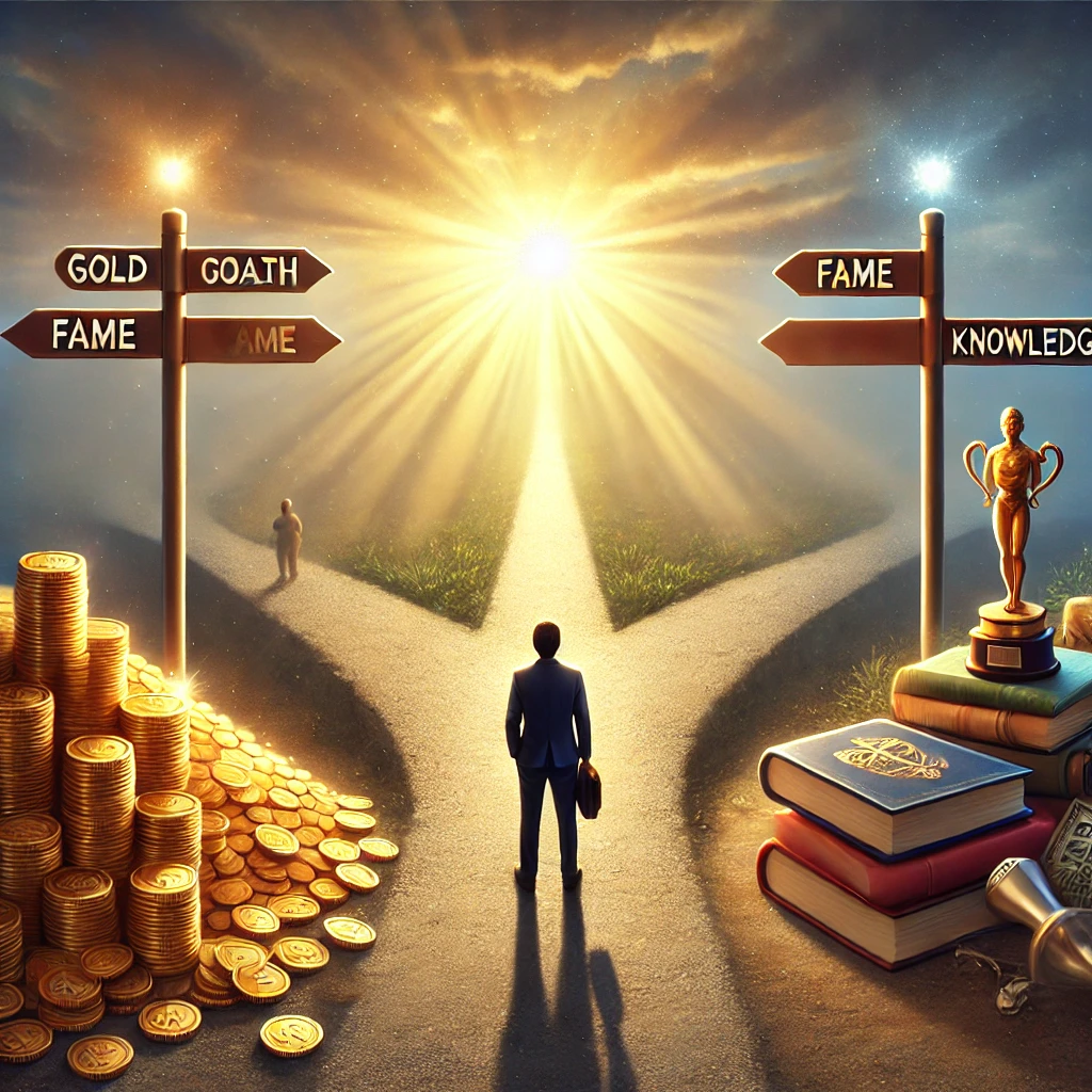 Here is the image illustrating a person making a faithful decision&amp;#44; letting go of wealth&amp;#44; fame&amp;#44; or knowledge&amp;#44; and choosing a spiritual path.