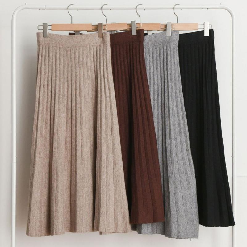 플리츠 주름 롱 니트 스커트 55 66 77 88 빅사이즈 주아스 데일리 가을 겨울 롱치마
