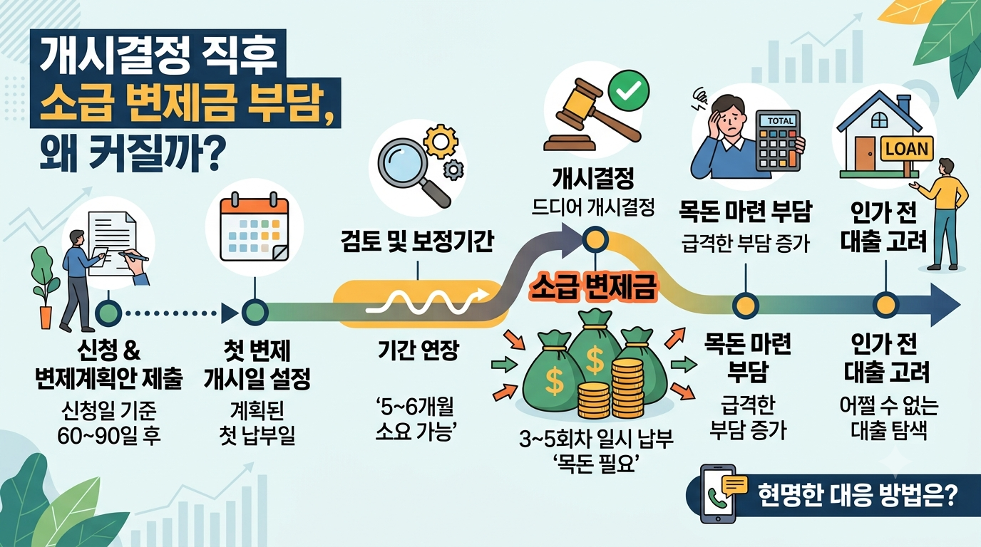 개시결정 직후 소급 변제금 부담이 커지는 이유