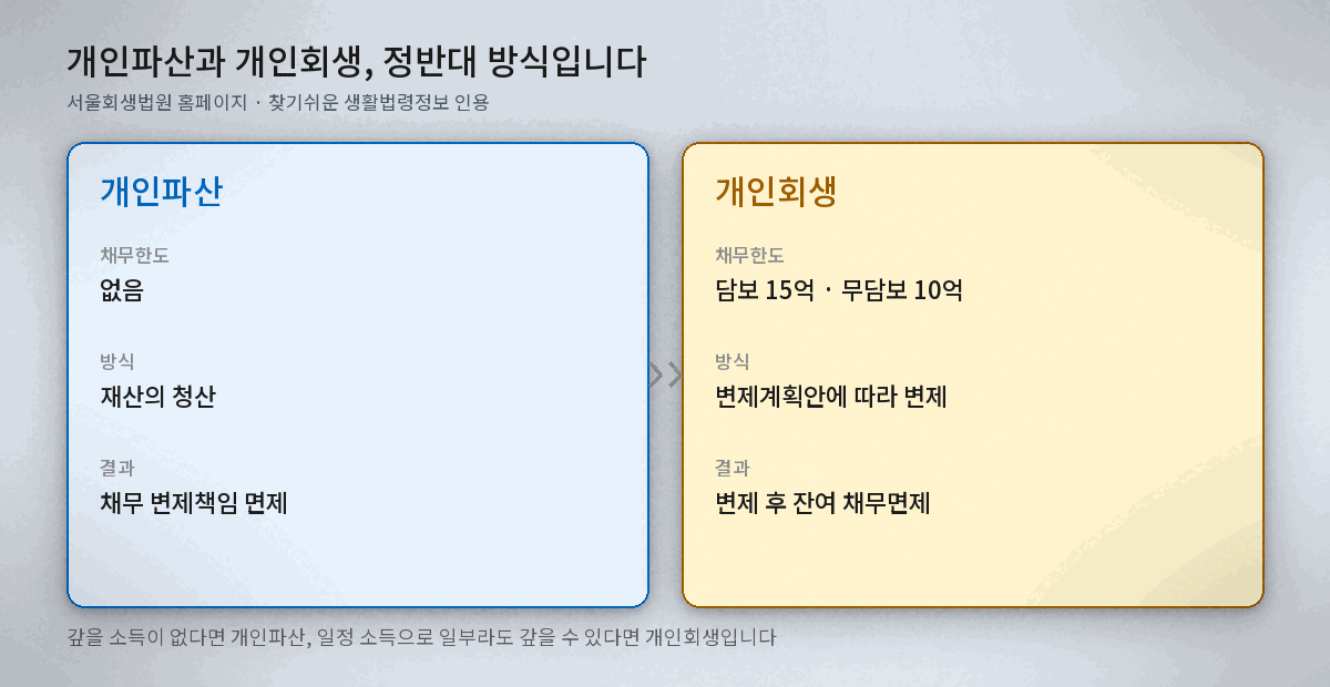 개인파산 개인회생 차이 대상자 채무한도 변제방법 효과 비교