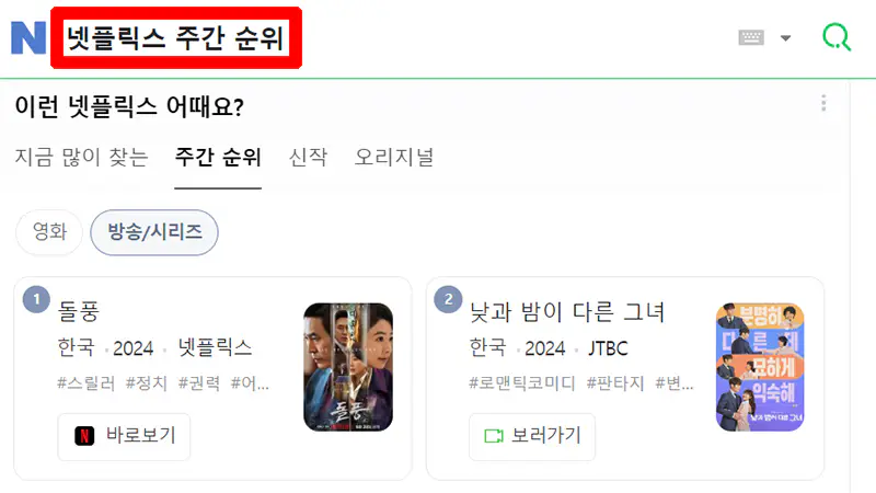 네이버-넷플릭스-주간-순위