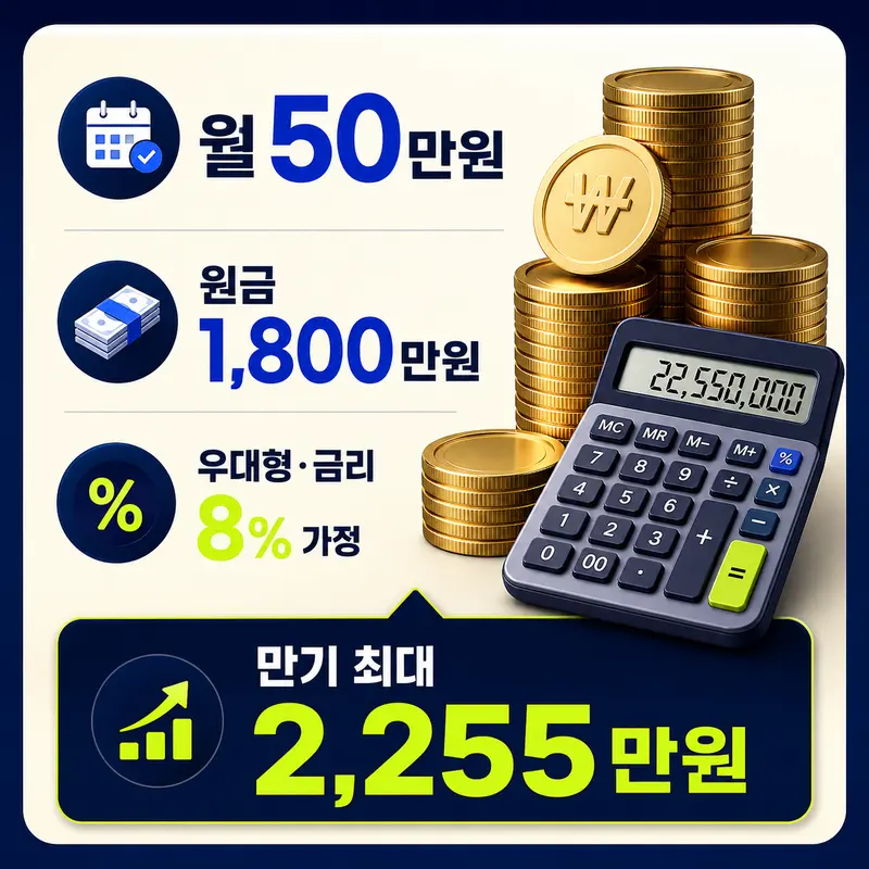 청년미래적금 월 50만원 3년 원금 1800만원 우대형 최대 2255만원