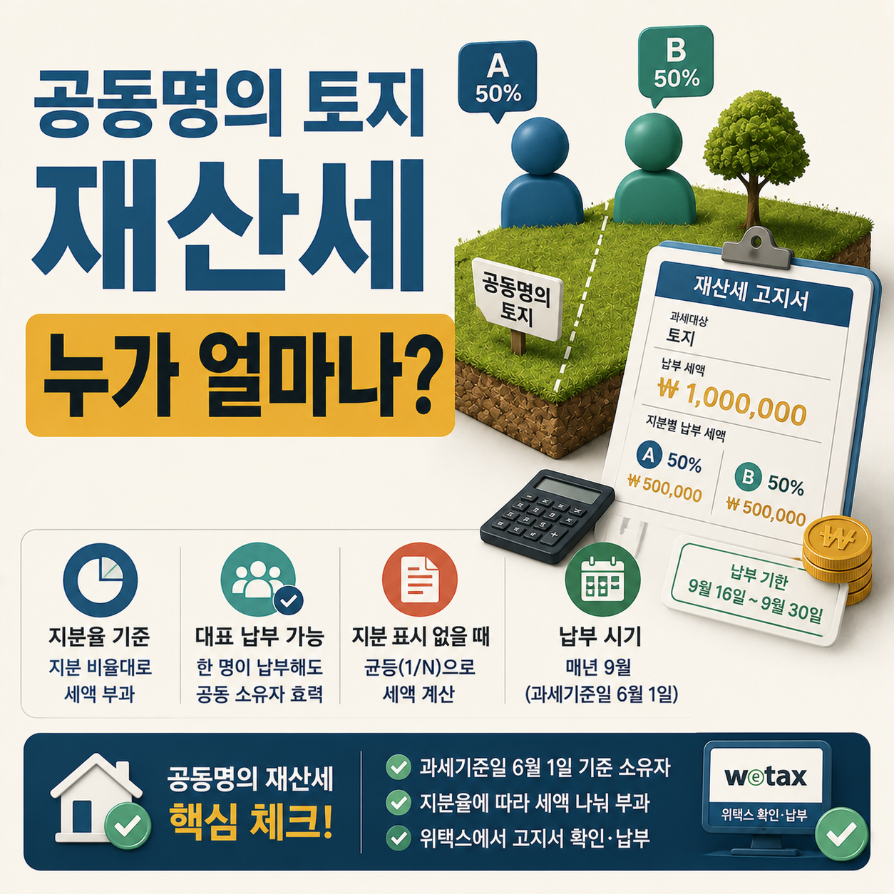 공동명의 토지 재산세 납부 기준 안내 이미지