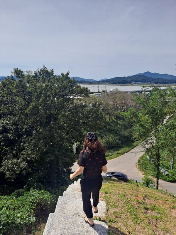 남문 돌벽아래 내려가다