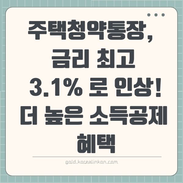 주택청약통장, 금리 최고 3.1%로 인상! 더 높은 소득공제 혜택, 지금이 전환할 절호의 기회!
