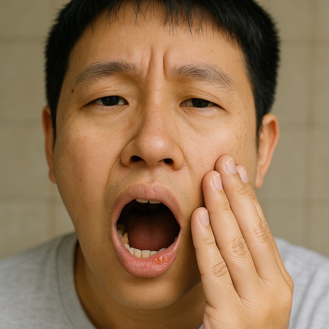 편도결석과 구내염이 있는 남성의 모습(출처: 자체제작)