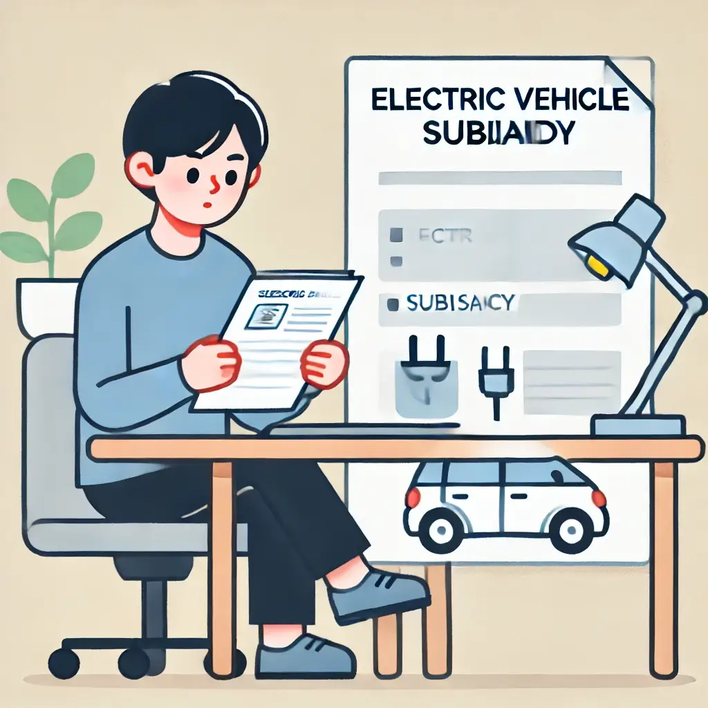 전기차 보조금 서류를 검토 중인 젊은 성인의 모습.