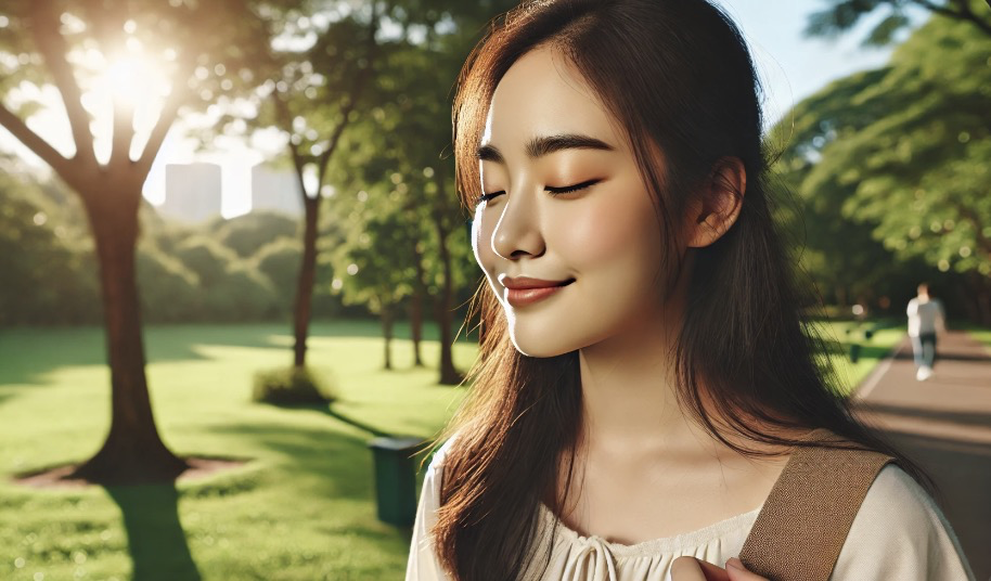 햇볕을 쬐며 산책하는 사람