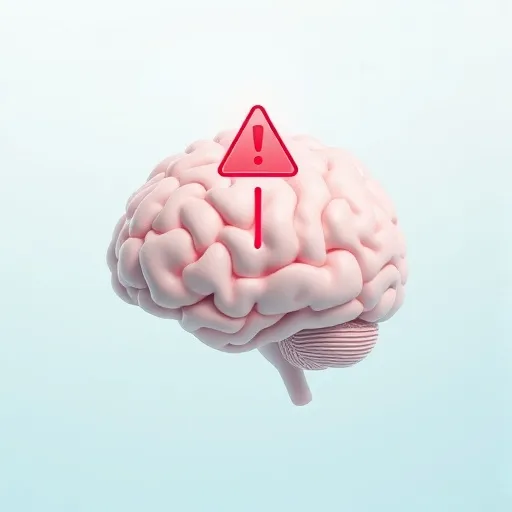 밝고 지적인 느낌을 주는 뇌 이미지 위에 작은 경고 아이콘이나 빨간 불빛이 깜빡이는 모습을 시각적으로 표현합니다. 전체적으로 차분하면서도 중요한 정보를 전달하는 분위기를 담아주세요.