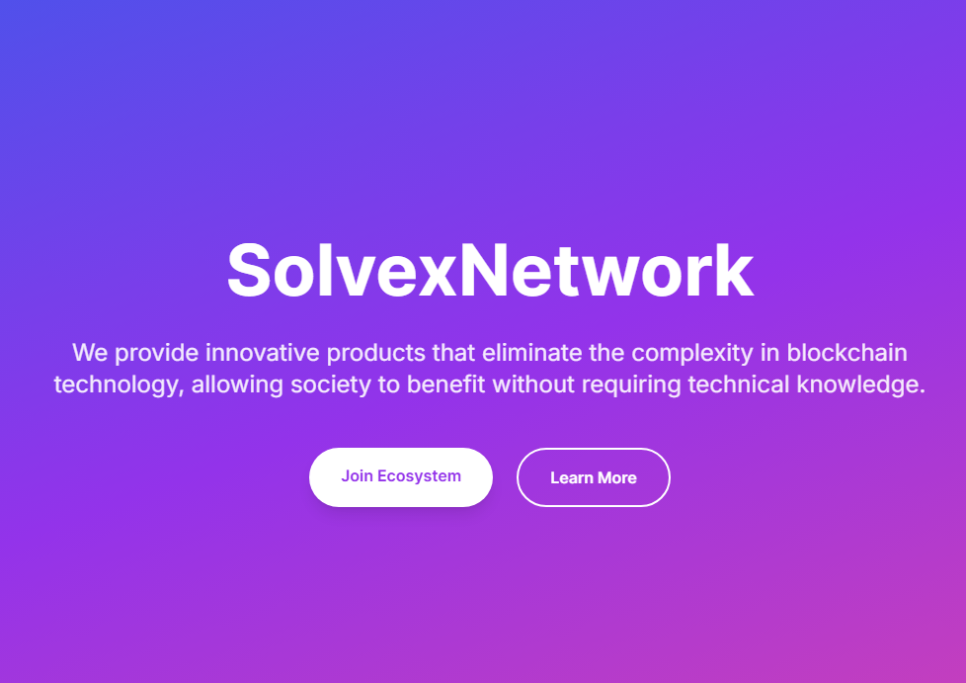 Solvex Network는 누구나 블록체인을 쉽게 이용할 수 있도록 하는 데 초점을 맞추고 있으며, 이를 위해 인증, 지갑, 거래, 결제 및 소셜 등 다양한 도구와 사용자 중심 플랫폼을 개발하고 있다.
