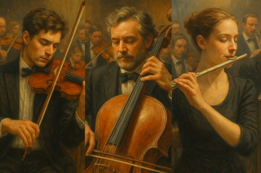 바이올린, 첼로, 플룻 이미지