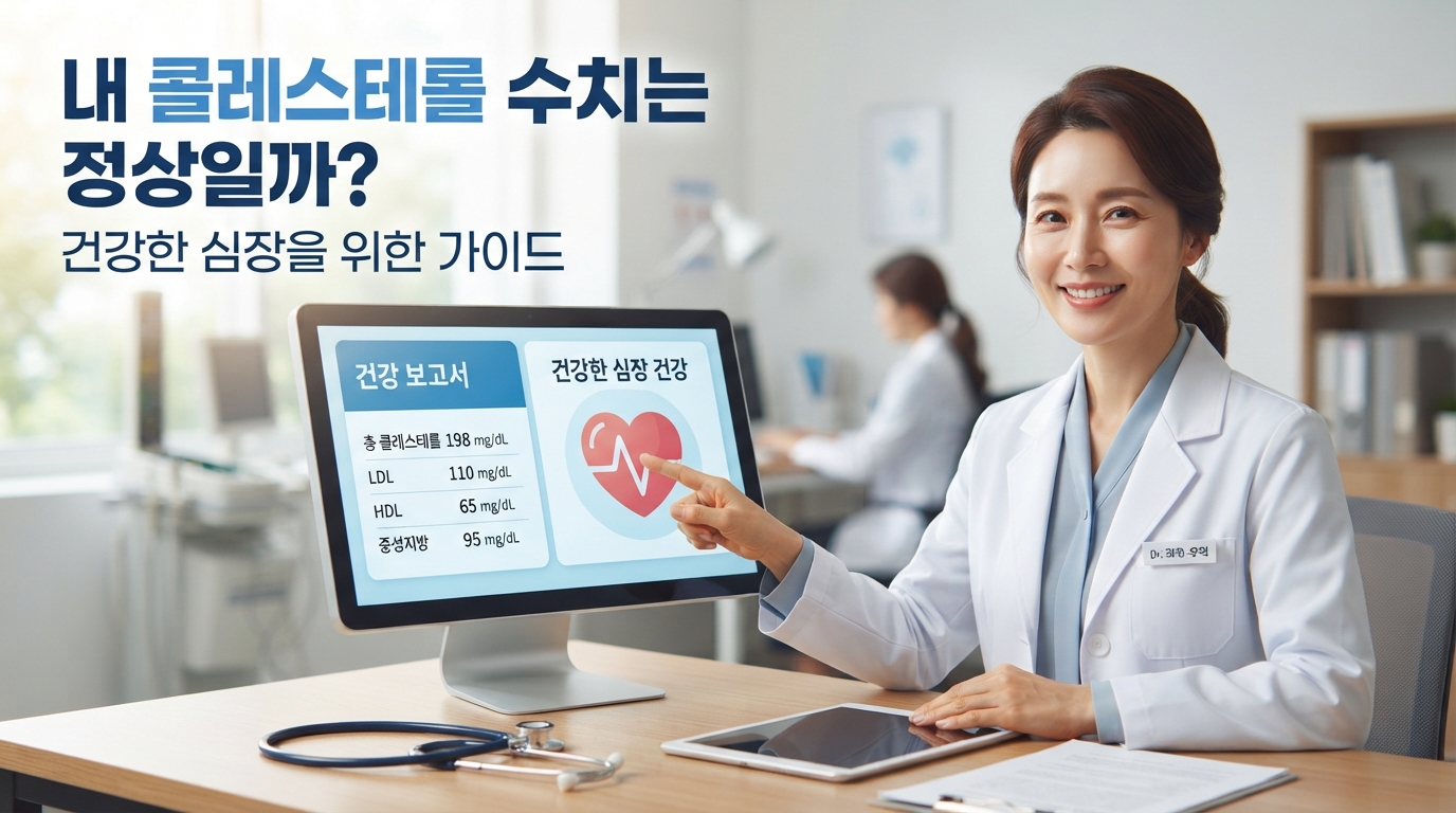 콜레스테롤 정상수치를 안내하는 심장과 혈관 건강 일러스트 썸네일