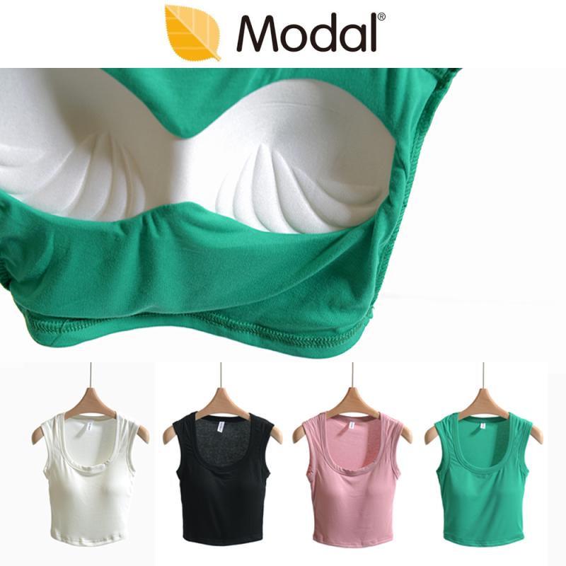 그리니치 모달 딥 라운드넥 인패드 크롭브라탑 캡나시 요기복