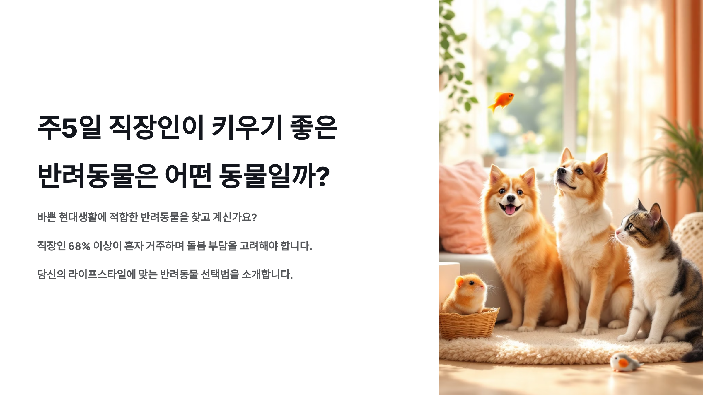 주5일 직장인이 키우기 좋은 반려동물은 어떤 동물일까?