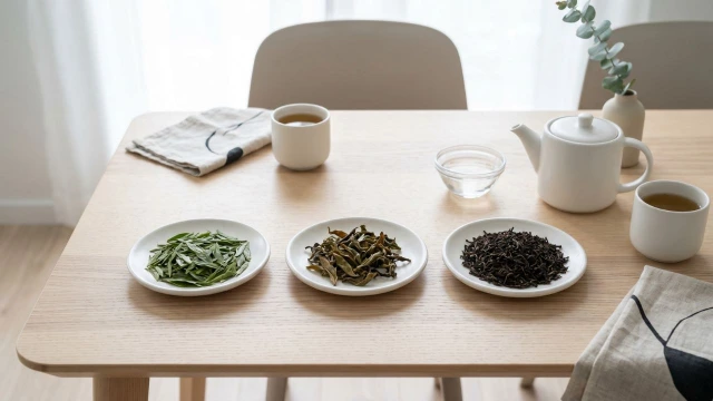 찻잎 산화 과정을 보여주는 세 단계 — 녹차 우롱차 홍차의 산화도 차이