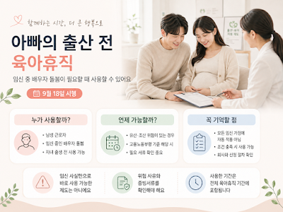 남성 근로자의 출산 전 육아휴직과 유산&middot;조산 위험 요건을 설명하는 이미지