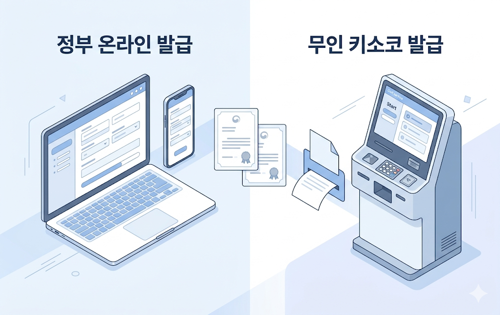 병적증명서 정부24 발급과 무인민원발급기 차이를 보여주는 이미지