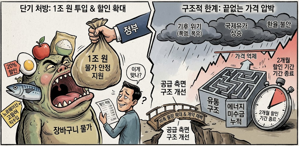 고물가 대책(농축수산물 할인, 공공요금 동결, 구조적 한계)