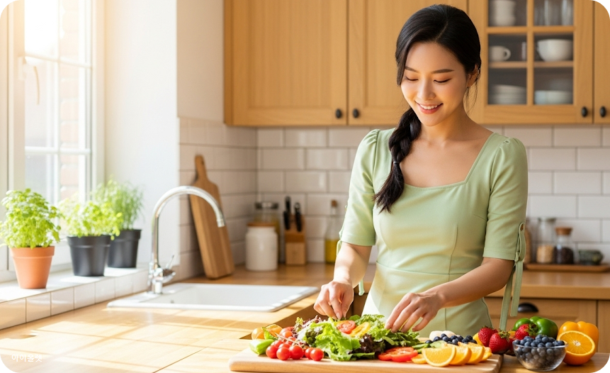 건강한 식습관을 지키는 여성