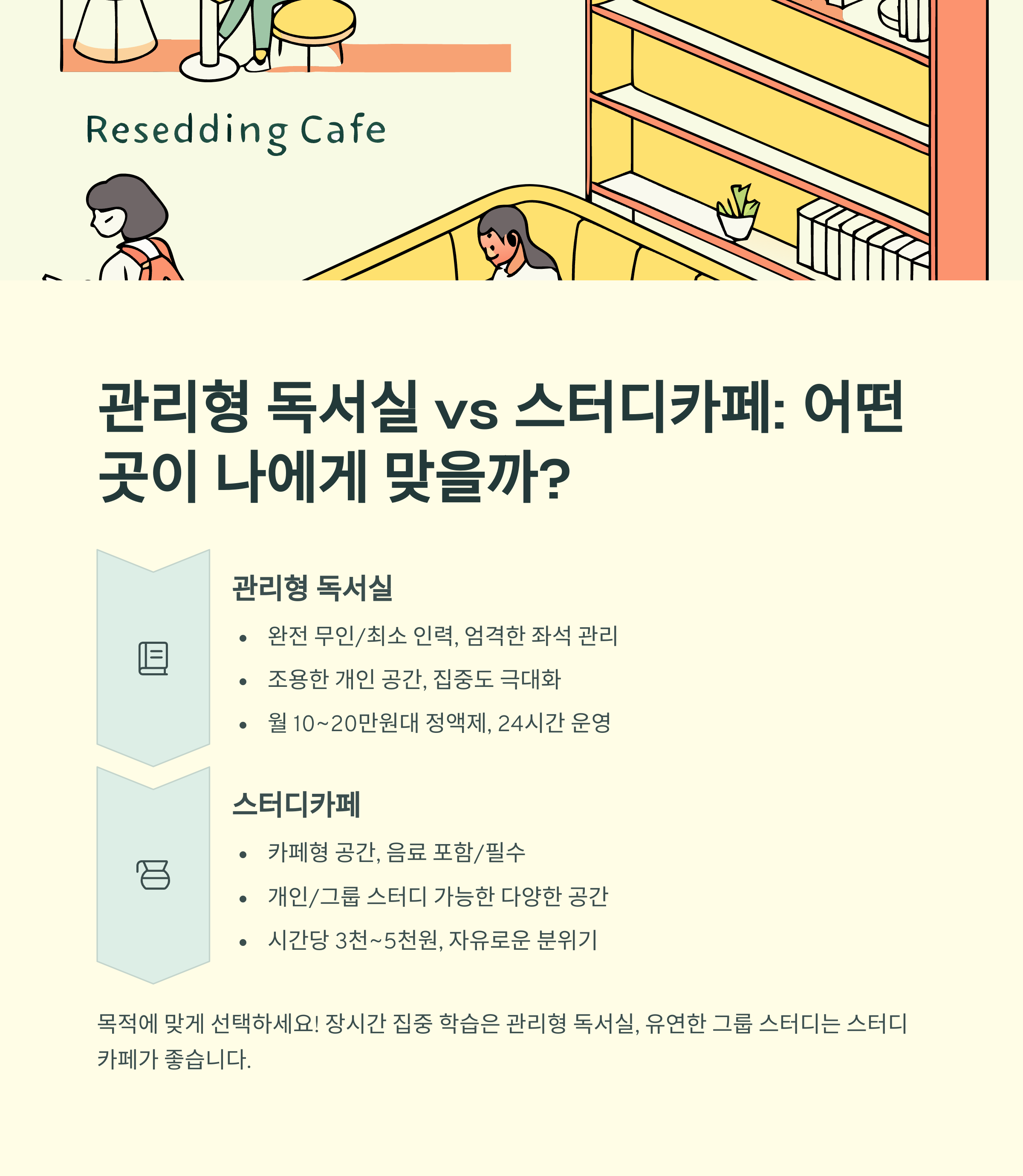 관리형 독서실 vs 스터디카페 비교