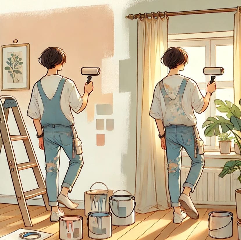 셀프-페인트칠-하고-있는-남자-모습