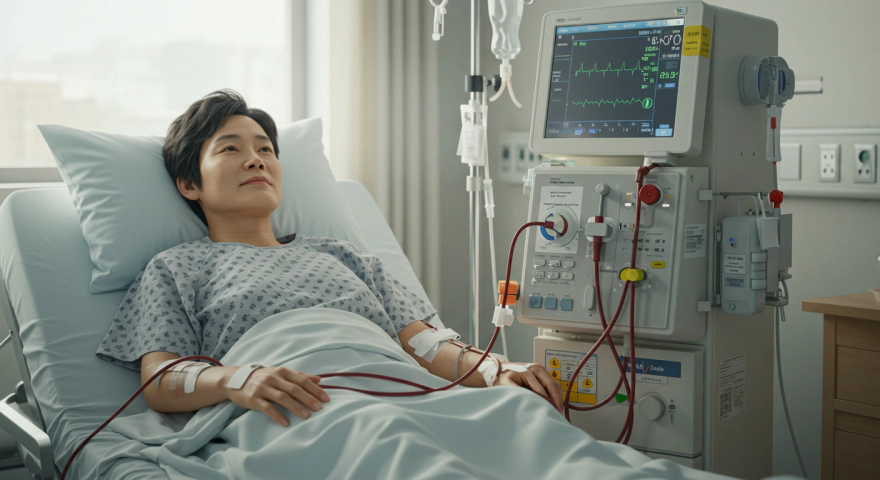 투석 치료를 받고 있는 한국인 환자