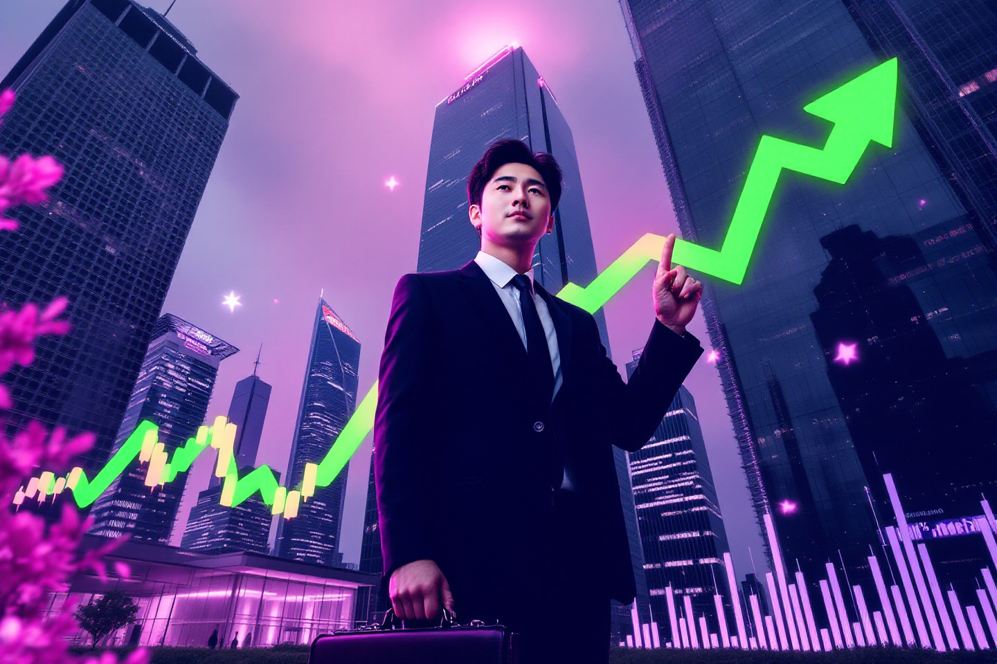 각종 지수 그래프를 가르키는 남성