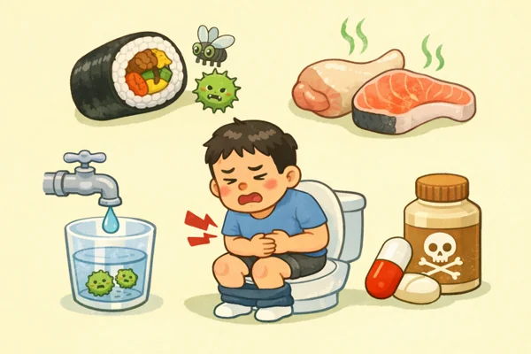 세균 감염으로 아픈 장 그림