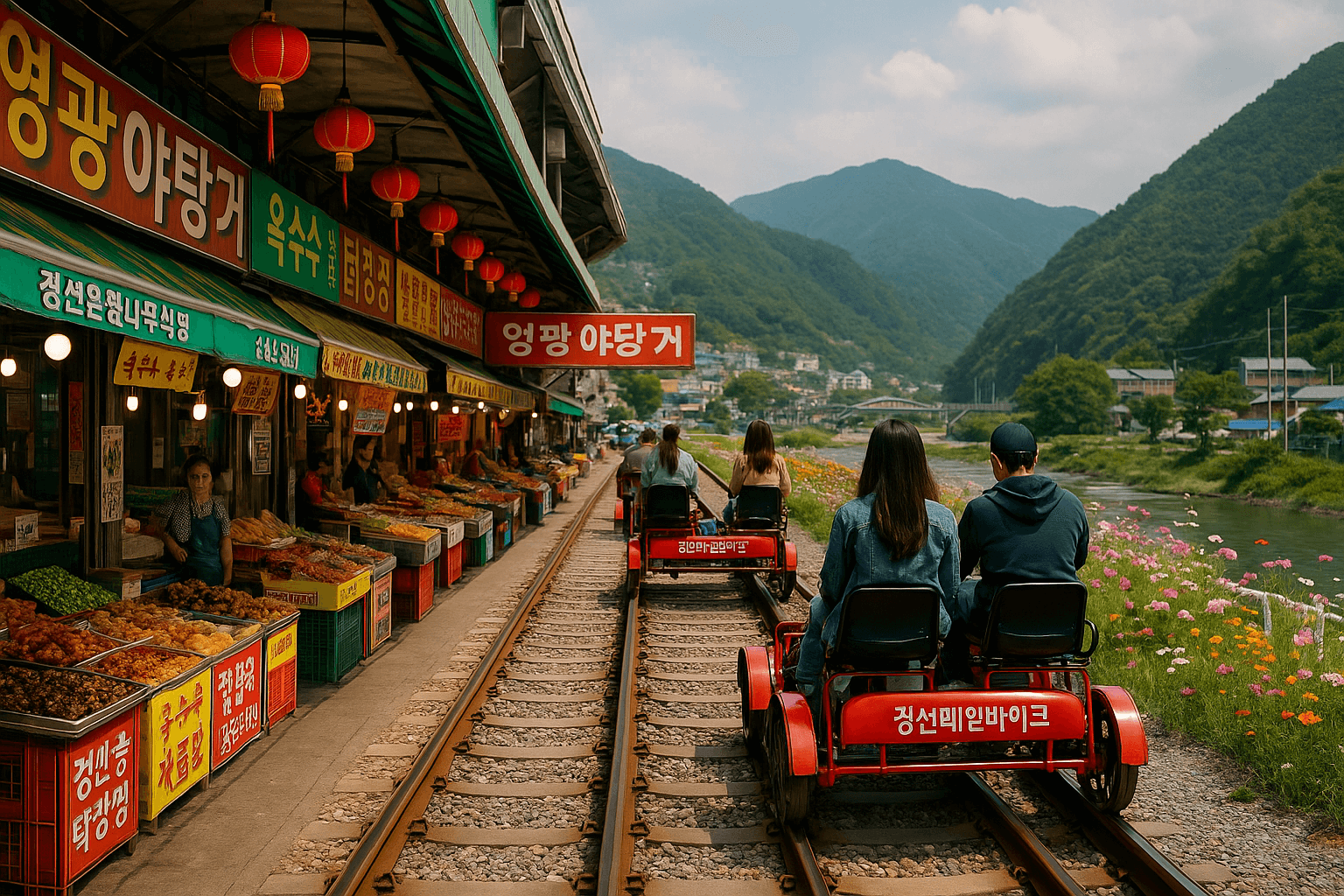 정선 아리랑시장과 레일바이크