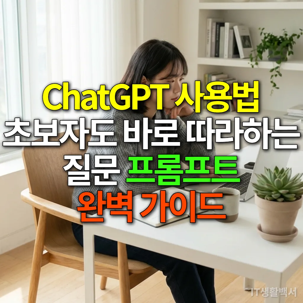 집중해서 노트북을 보며 ChatGPT 프롬프트를 작성하는 한국 여성