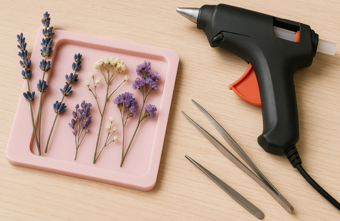 드라이플라워 액자를 직접 만들기 위한 재료 모습