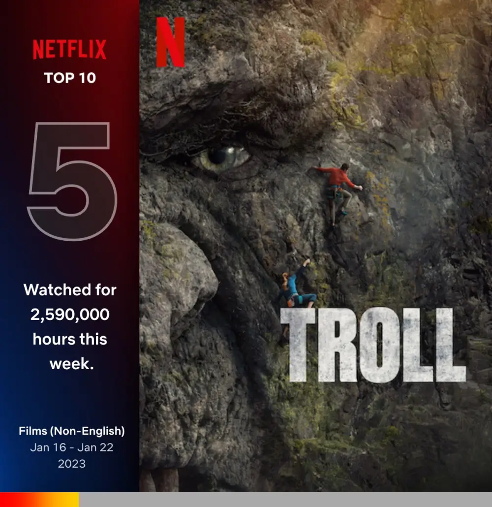 거대한 트롤 얼굴위로 등반하는 사람의 트롤의 습격 포스터