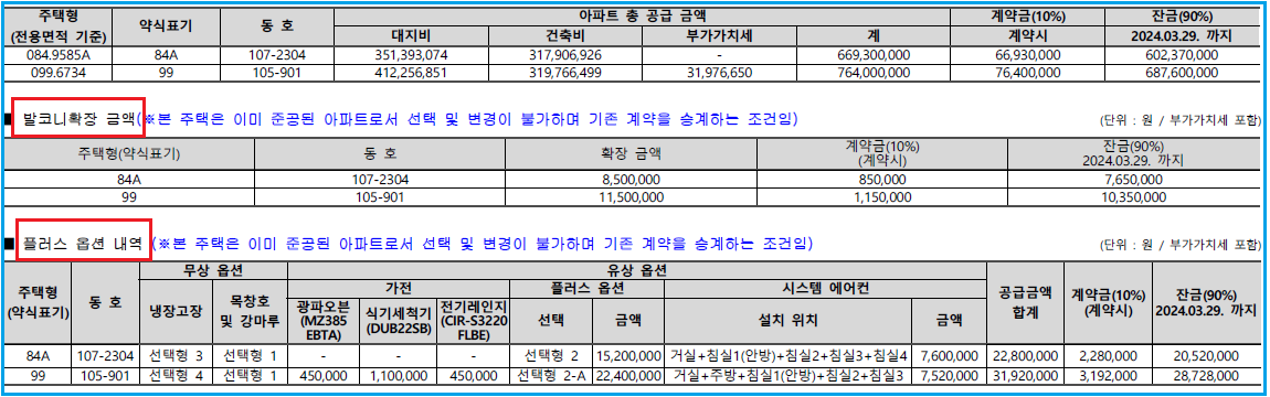 84Am2-99m2-금액-발코니확장-플러스-옵션가격