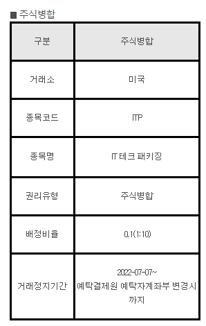 미국주식 주식병합 ITP IT 테크 패키징