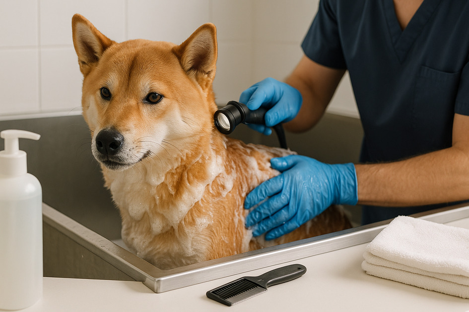 강아지 피부질환 예방하는 이미지