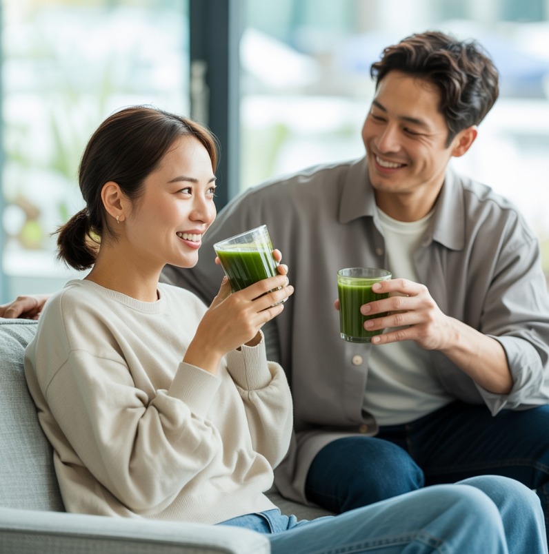 디톡스 주스 마시는 가족 이미지