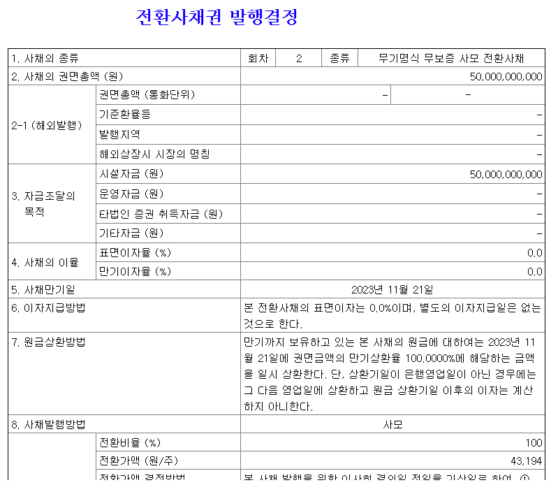 전환사채발행공시내용