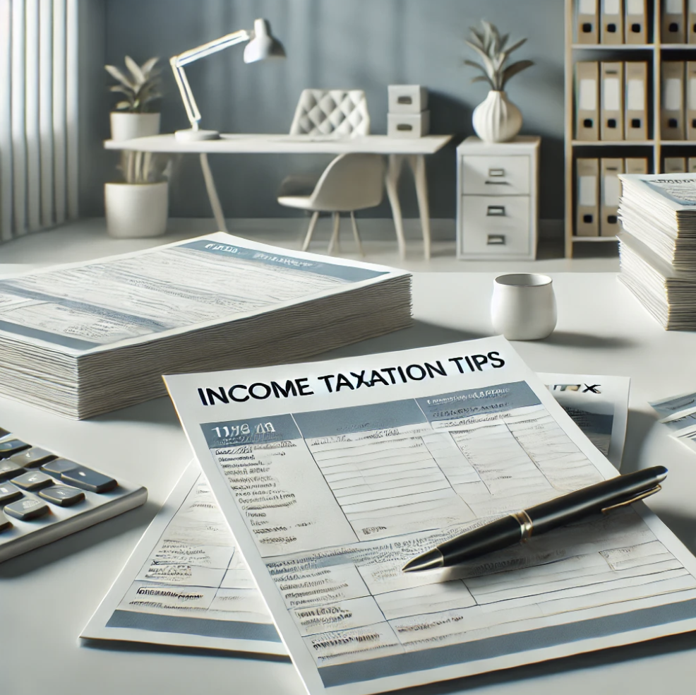 세금 서류와 문서가 깔끔하게 정리된오피스 풍경