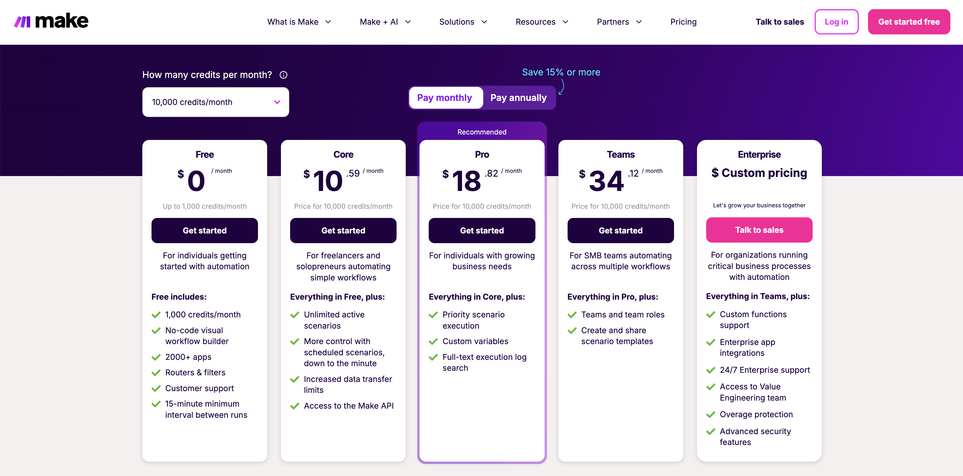 노코드 자동화 툴 Make AI Price Plan