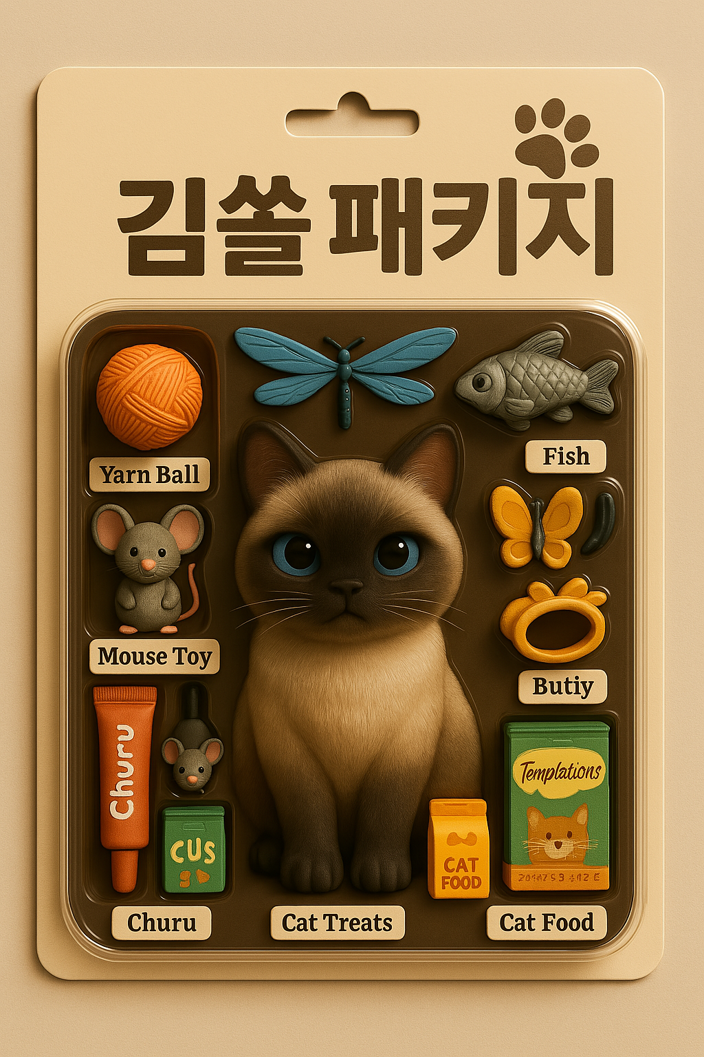 위 프롬프트를 입력한 후 생성된 샴 고양이 패키지 박스