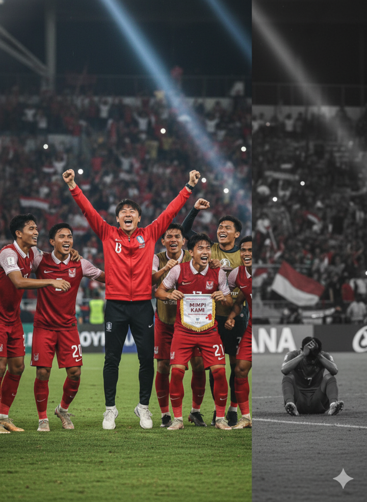 신태용 감독과 인도네시아 선수들이 함께 기뻐하는 과거 사진 (희망과 좌절의 대비)