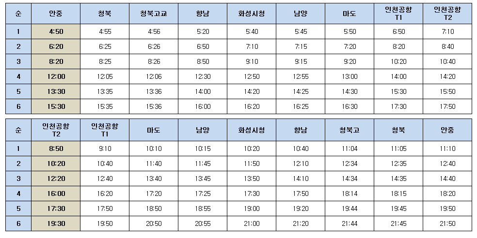 8822번 공항버스-시간표