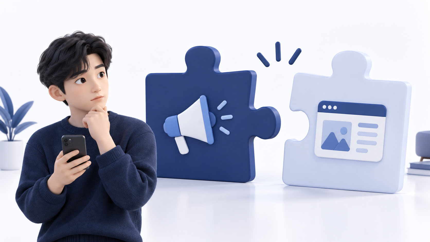 광고의 약속과 도착 화면이 어긋난 상황의 개념도