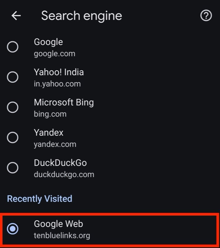 핸드폰에서 검색 엔진 선택