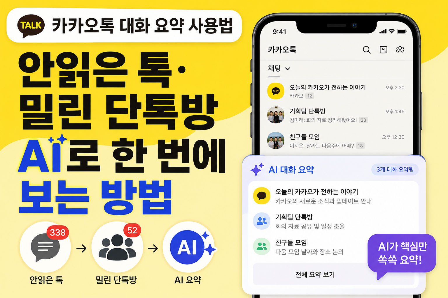 카카오톡 대화 요약 사용법 안읽은 톡&middot;밀린 단톡방 AI로 한 번에 보는 방법