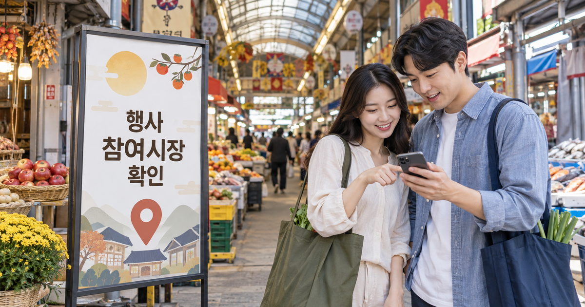 스마트폰으로 온누리상품권 환급 행사 참여시장을 확인하는 모습