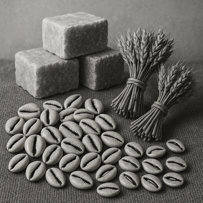 최초의 돈은 대부분 사람이 가치를 인정하는 소금이나 곡식, 조개껍데기 등이 사용되었다