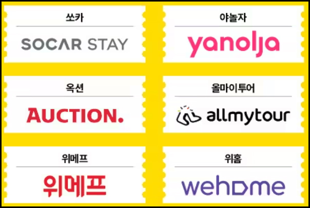 쏘카, 야놀자, 옥션, 올마이투어, 위메프, 위홈