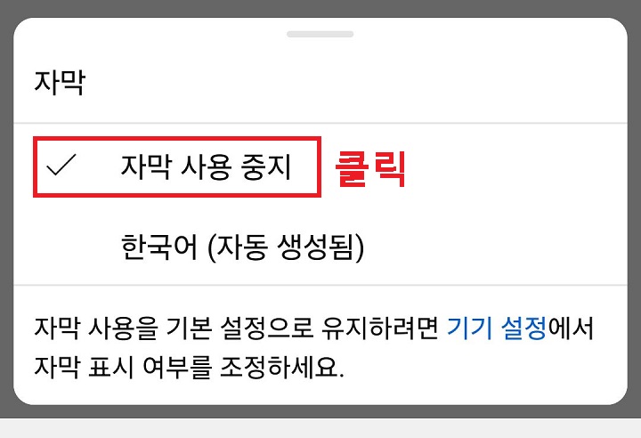자막 사용 중지 클릭함