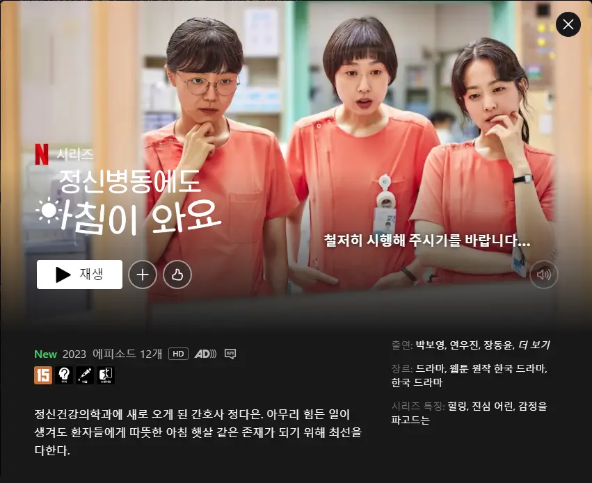 정신병동에도 아침이 와요 줄거리, 평점, 후기